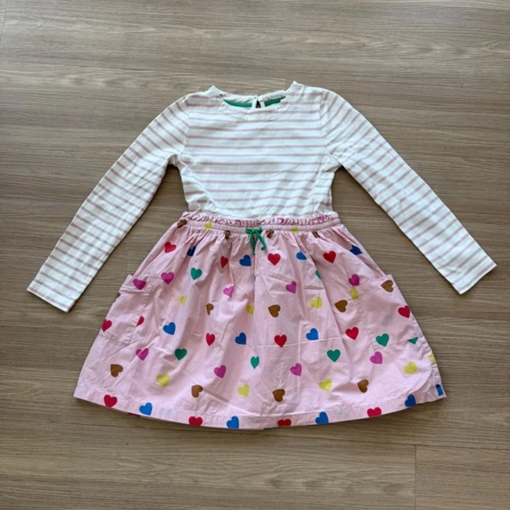 Girls 7-8 years Pink Heart Print Long Sleeve Dress